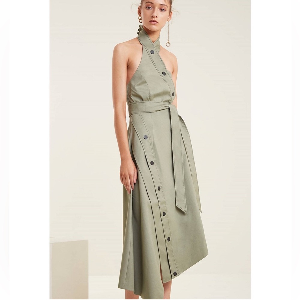 cmeo collective green dress Blazer Cmeo Collective Green Dress Pigment Green Sequins Halter Neck Coat Collar Mini Blazer Dress
